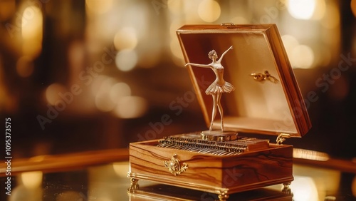 Elegant Ballerina Figurine in Wooden Jewelry Box
