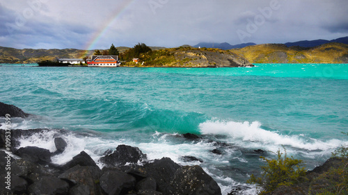 Patagonia Lake Pehoe in Torres del Paine National Park in Chile.