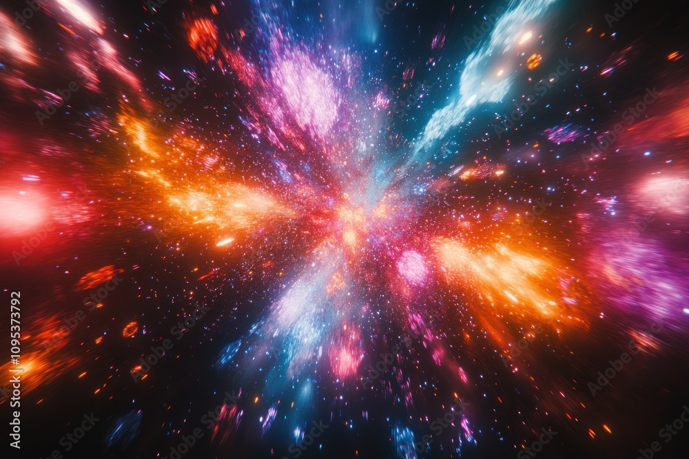 Abstract background with colorful light streaks and stars in the dark space. Abstract background with colorful light streaks and stars in the dark space.