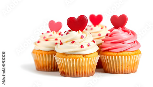 Cupcakes with decorations, with cream cheese and frosting for Valentine's day isolated highlighted by white, png