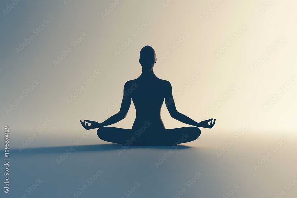Silhouette of a person practicing yoga in a calm environment during sunrise Silhouette of a person practicing yoga in a calm environment during sunrise