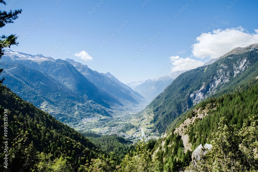 Breathtaking view of the valley surrounded by majestic mountains