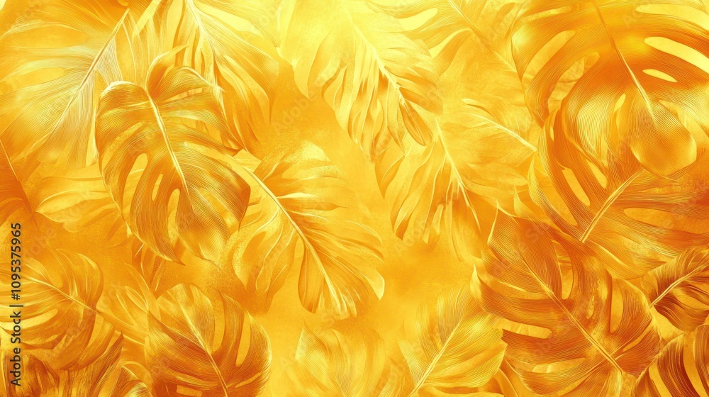 Golden Monstera Leaves Tropical Background Design Golden Monstera Leaves Tropical Background Design