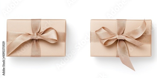 Two Beige Gift Boxes With Rose Gold Ribbons