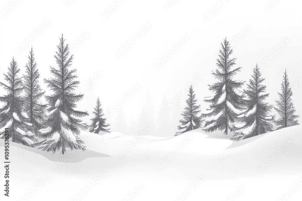 Obraz premium Snowy Winter Landscape Featuring Coniferous Trees