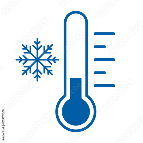 Cold temperature icon, keep frozen label, thermometer with snowflake vector illustration on white background. Cold Weather Flat Sign. Storage in refrigerator and freezer. Weather forecast snowy winter