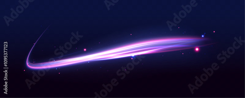 Vector swirl trail effect. Abstract vector fire circles, sparkling swirls and energy light spiral frames. High speed effect motion blur night lights blue and red. 