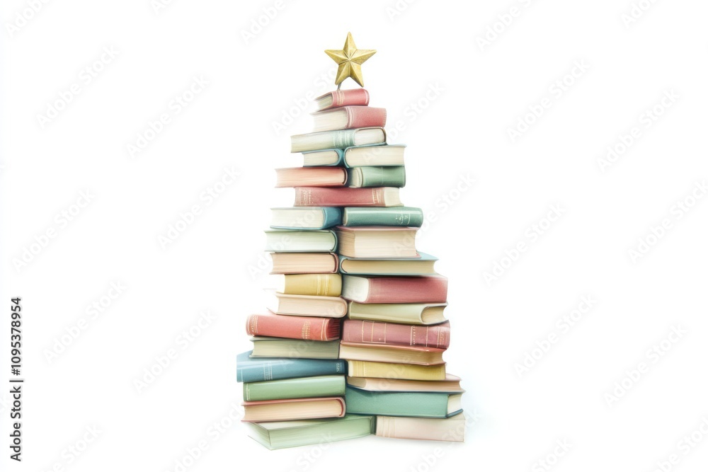 A Stack Of Books Forms A Festive Christmas Tree A Stack Of Books Forms A Festive Christmas Tree
