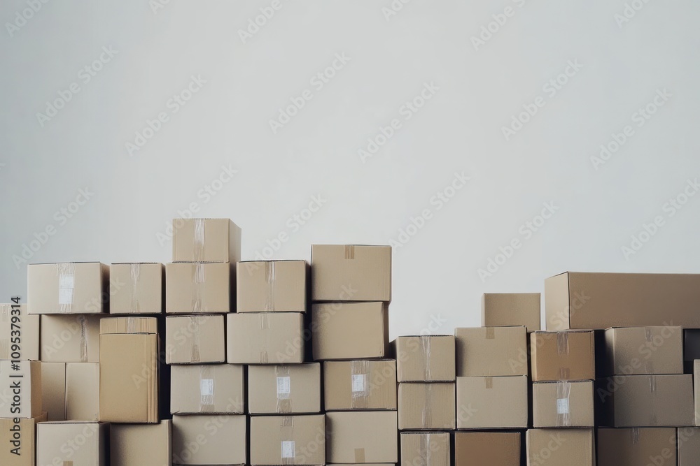 A Wall Of Cardboard Boxes Stacked High A Wall Of Cardboard Boxes Stacked High