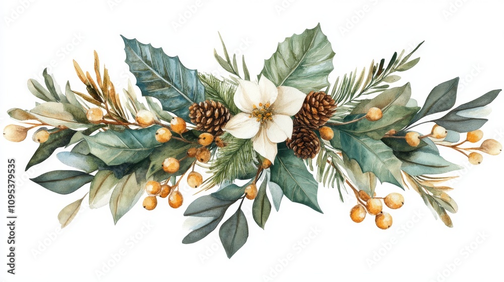 Obraz premium Watercolor Botanical Winter Floral Arrangement Design