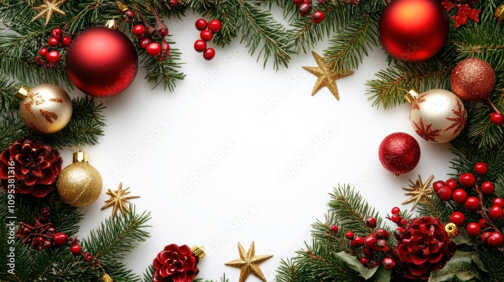 Festive Christmas Border With Ornaments And Greenery Festive Christmas Border With Ornaments And Greenery