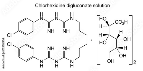 Chemical structure of chlorhexidine digluconate solution, drug substance