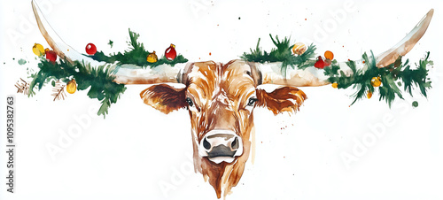 longhorn Christmas farm illustration