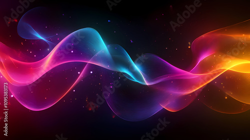Abstract neon light waves on dark background, futuristic digital art concept. Abstract Wave Motion. Illustration
