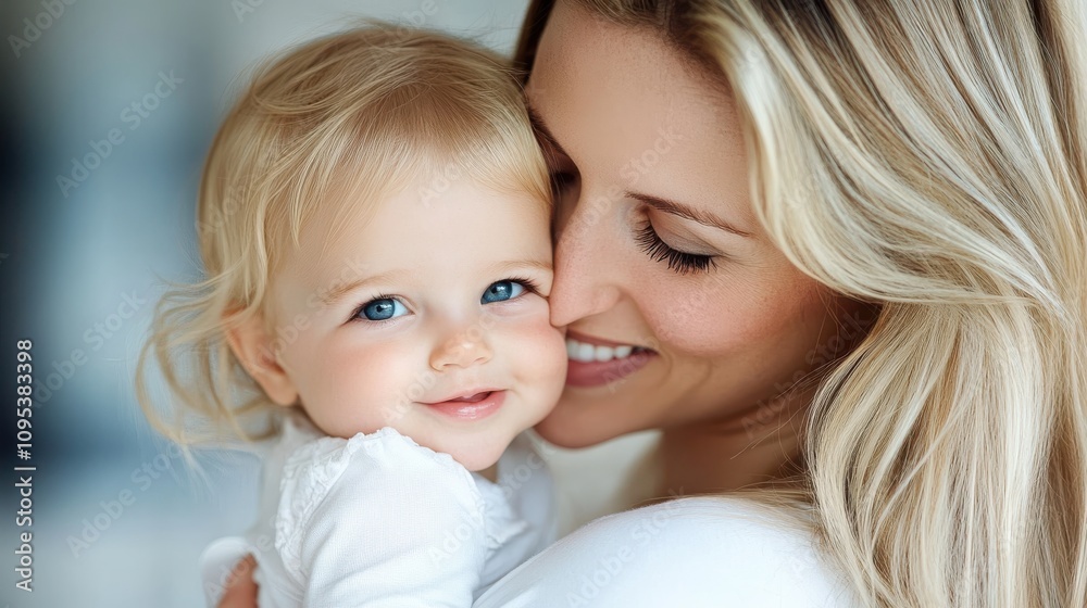 A beautiful mother cradles her baby lovingly, creating a tender and intimate moment, highlighted by the baby's blue eyes and the mother's warm expression. A beautiful mother cradles her baby lovingly, creating a tender and intimate moment, highlighted by the baby's blue eyes and the mother's warm expression.