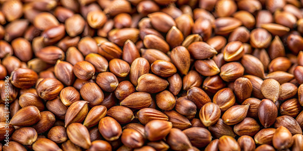 A close view of numerous brown seeds lying closely together, highlighting their smooth texture and subtle sheen. The seeds vary slightly in size and shape, creating an interesting visual pattern A close view of numerous brown seeds lying closely together, highlighting their smooth texture and subtle sheen. The seeds vary slightly in size and shape, creating an interesting visual pattern