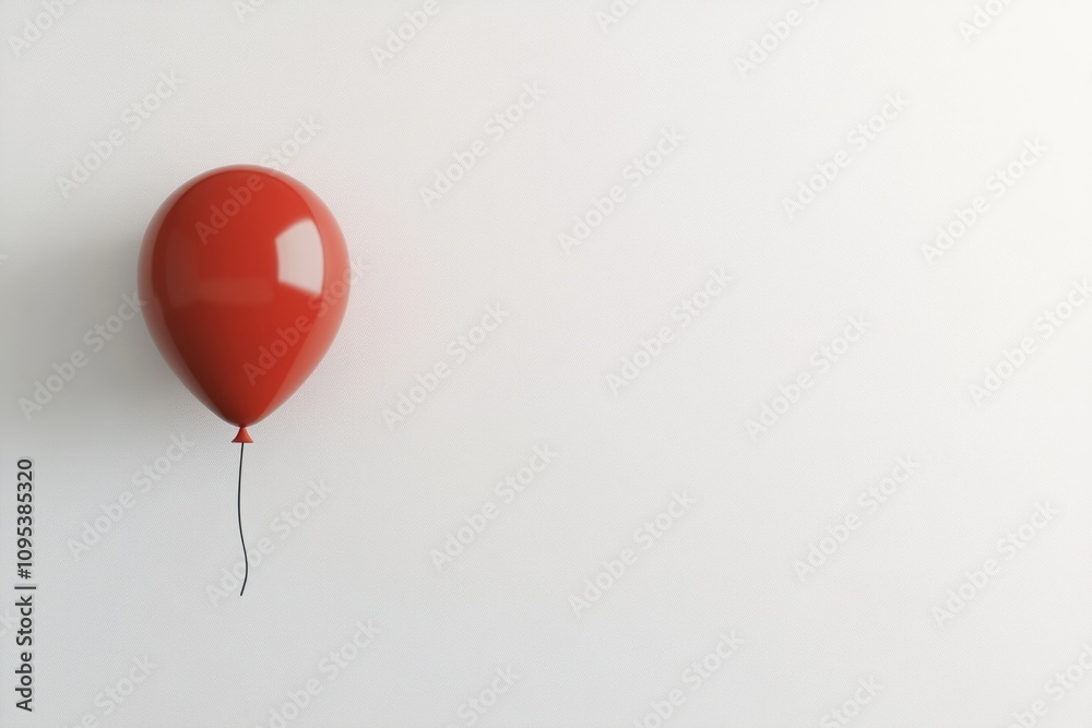 Single Red Balloon Against White Background Single Red Balloon Against White Background