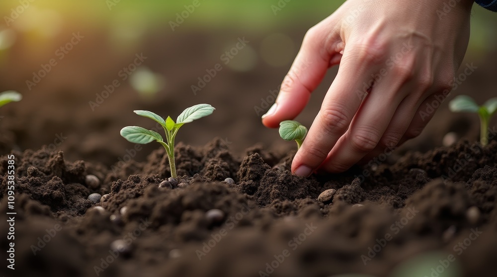 Farmer's Hand Planting Seeds in Dark Soil Farmer's Hand Planting Seeds in Dark Soil