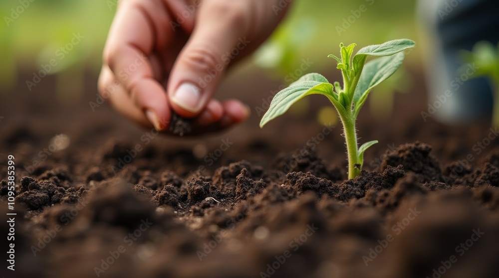 Farmer's Hand Planting Seeds in Dark Soil Farmer's Hand Planting Seeds in Dark Soil