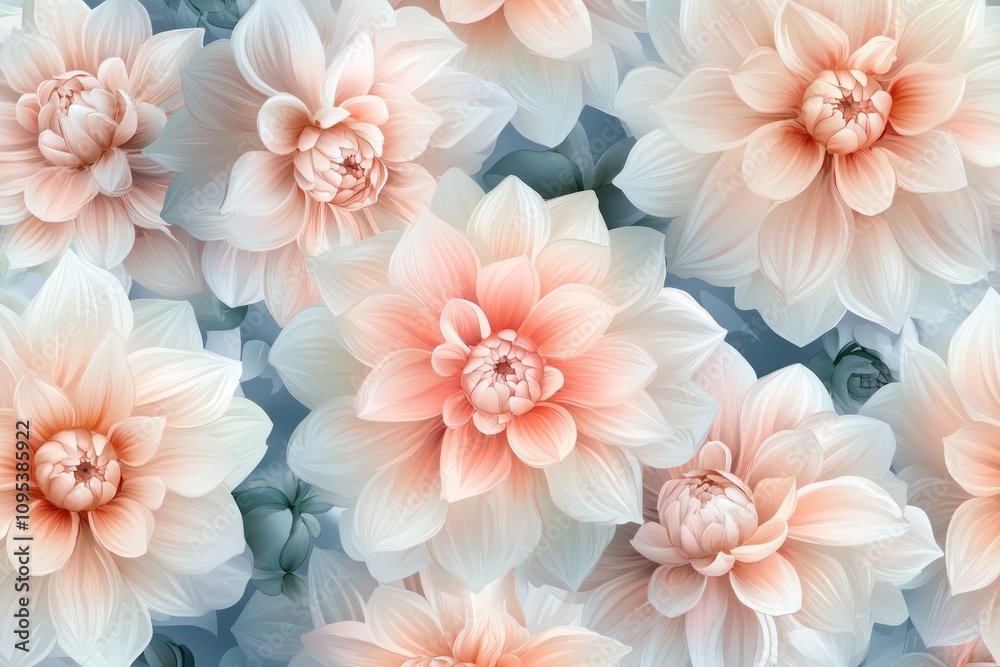 Delicate Peach and White Dahlia Blooms Close Up Delicate Peach and White Dahlia Blooms Close Up