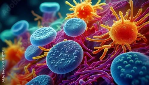A vivid microscopic image of Clostridioides difficile bacteria, highlighting its distinctive shape and colorful appearance.
