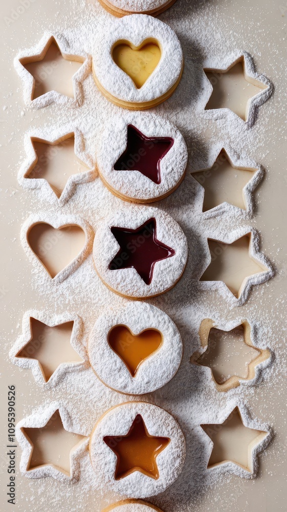 Row of cookies with stars and hearts on them Row of cookies with stars and hearts on them