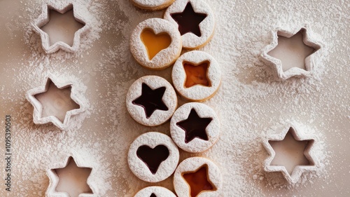 Row of cookies with stars and hearts on them