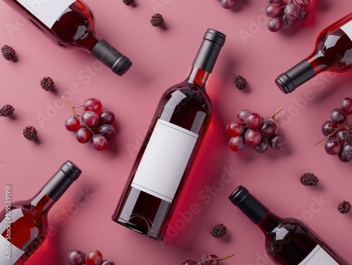 Red wine bottle label mockup image, Blank label