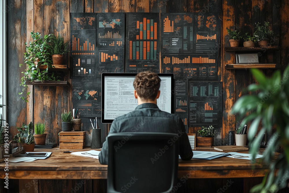 An inspiring office corner with motivational quotes on the wall, where a professional reviews financial documents An inspiring office corner with motivational quotes on the wall, where a professional reviews financial documents