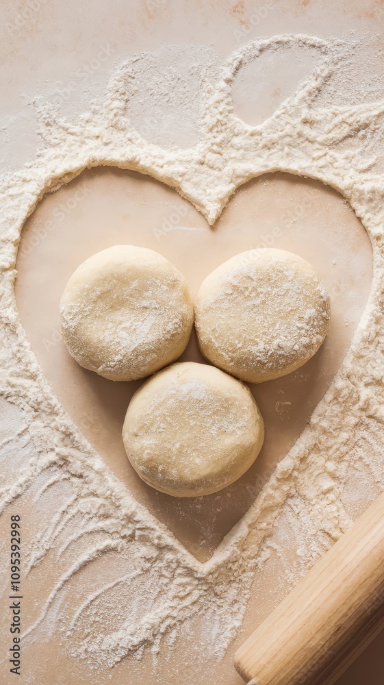 Three doughnuts are in the shape of a heart Three doughnuts are in the shape of a heart