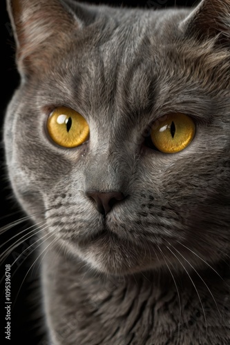 Grey cat with yellow eyes