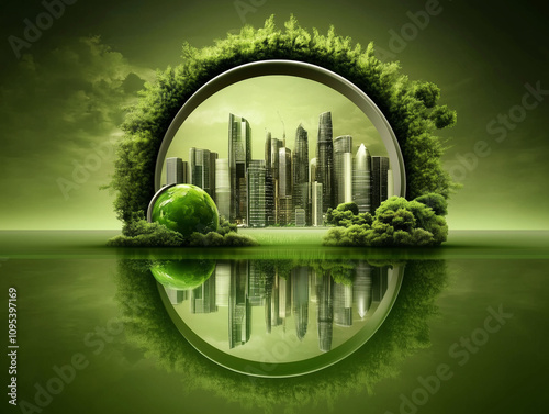 Urban transformation led by sustainable businesses, creating green cities aligned with ecological principles #1095397169