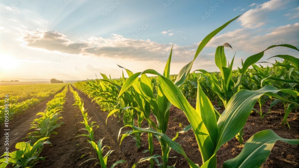 Crops thriving under solar influence. Crops thriving under solar influence.