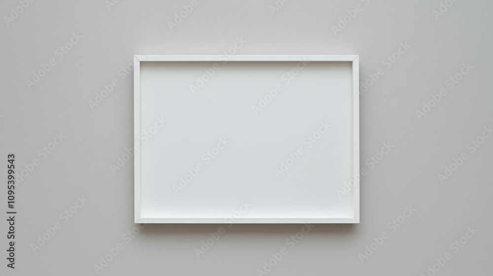 Minimalist white frame with a thin border, centered on a plain neutral gray background, creating a contemporary and simple look for modern interior design Minimalist white frame with a thin border, centered on a plain neutral gray background, creating a contemporary and simple look for modern interior design
