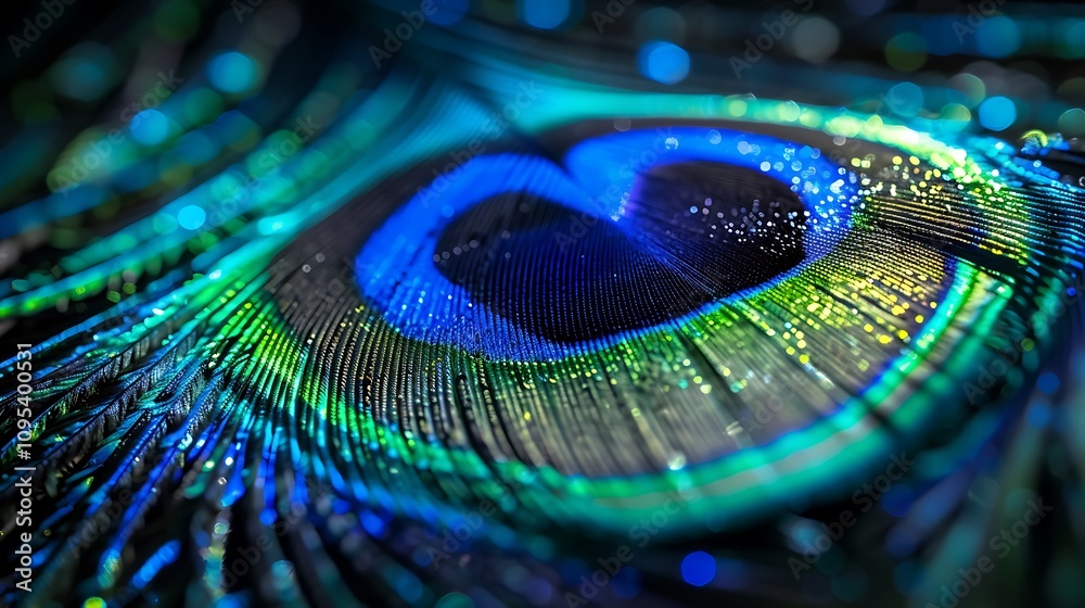 Naklejka premium A close-up of a peacock feather with its vibrant blue and green colors shimmering in the light. ISO EOS R6 Mark II Mirrorless +8