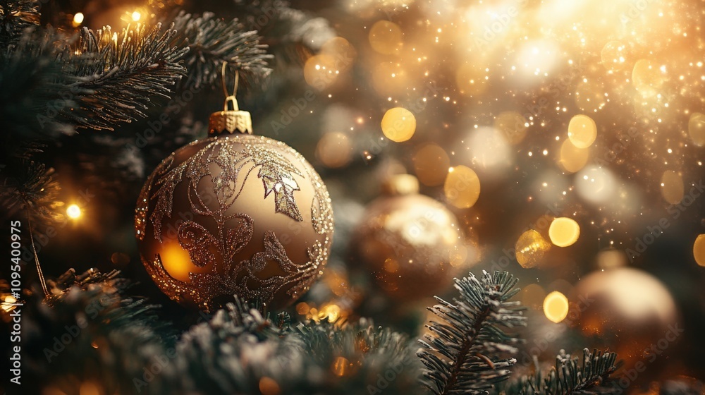 Elegant Christmas Ornament with Warm Bokeh Background Elegant Christmas Ornament with Warm Bokeh Background
