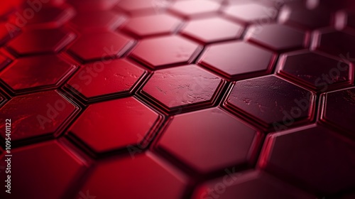 Red and black hexagonal pattern, dark background, abstract, metallic texture