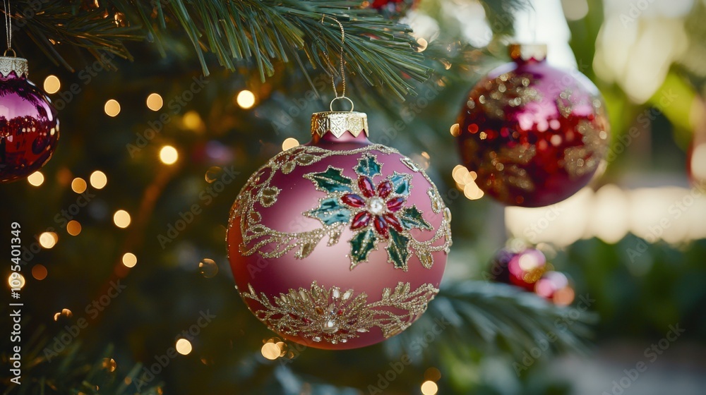 Elegant Christmas Ornaments Adorning a Festive Tree Elegant Christmas Ornaments Adorning a Festive Tree