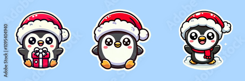 Christmas Penguin Stickers With Santa Hats photo