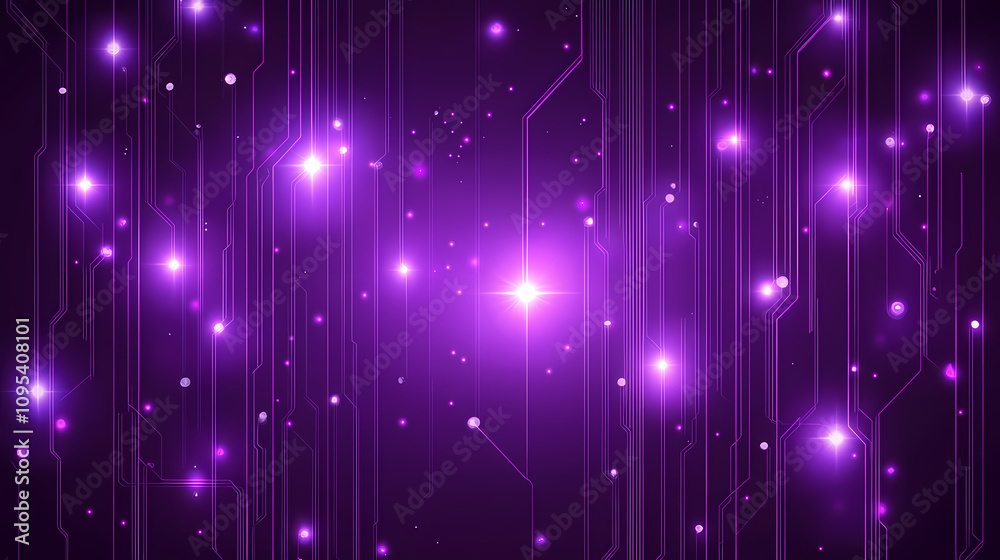 Fototapeta premium Abstract purple circuit board with glowing lines and bokeh. Futuristic Neon Circuit. Illustration