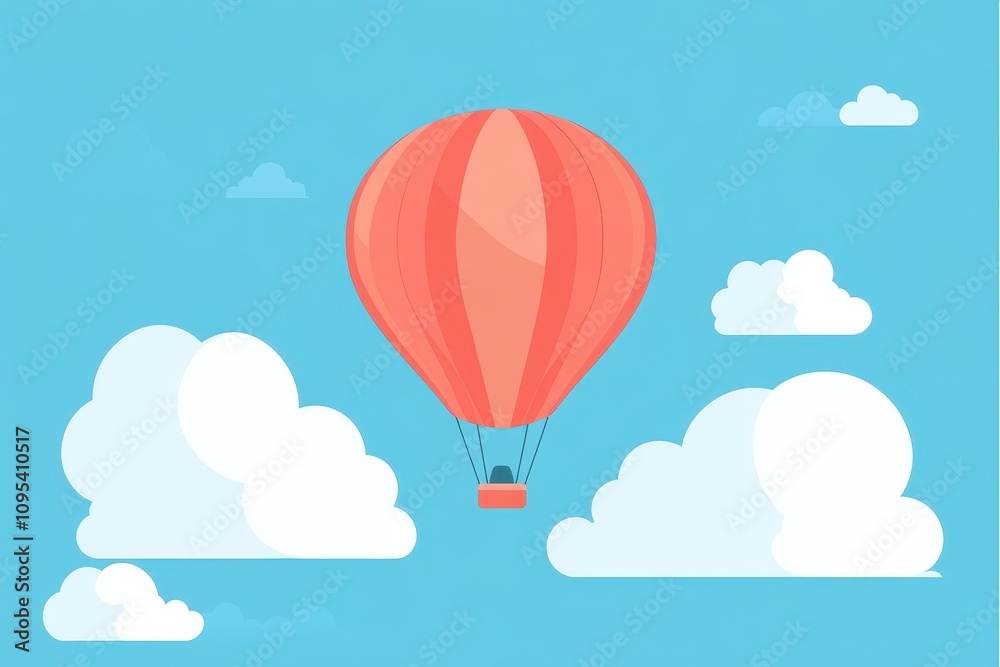 Obraz premium Colorful hot air balloon floating among fluffy clouds on a bright sunny day