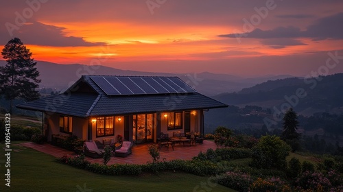 Sunset view of a mountaintop house.