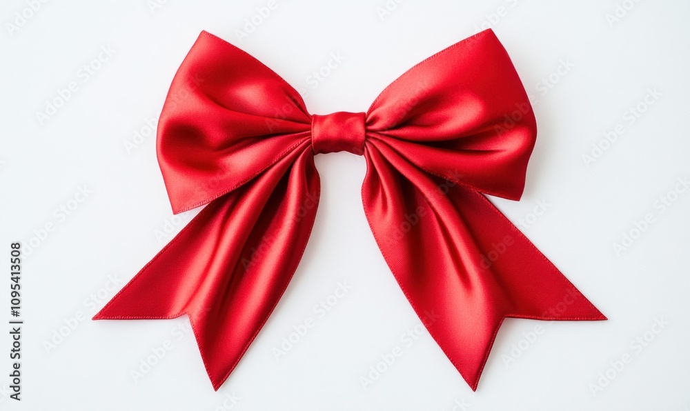 A vibrant red satin ribbon bow isolated on white A vibrant red satin ribbon bow isolated on white