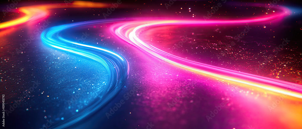 Obraz premium Abstract Neon Light Trails in Space