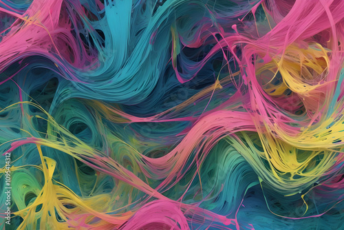 Abstract background texture interweaving multicolored hues of pink, blue, green, and yellow gradients