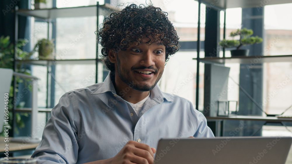 Excited shocked Arabian Indian businessman employer office worker happy lucky man win business achievement successful deal online victory male CEO investor achieve celebrate success wonder euphoria Excited shocked Arabian Indian businessman employer office worker happy lucky man win business achievement successful deal online victory male CEO investor achieve celebrate success wonder euphoria
