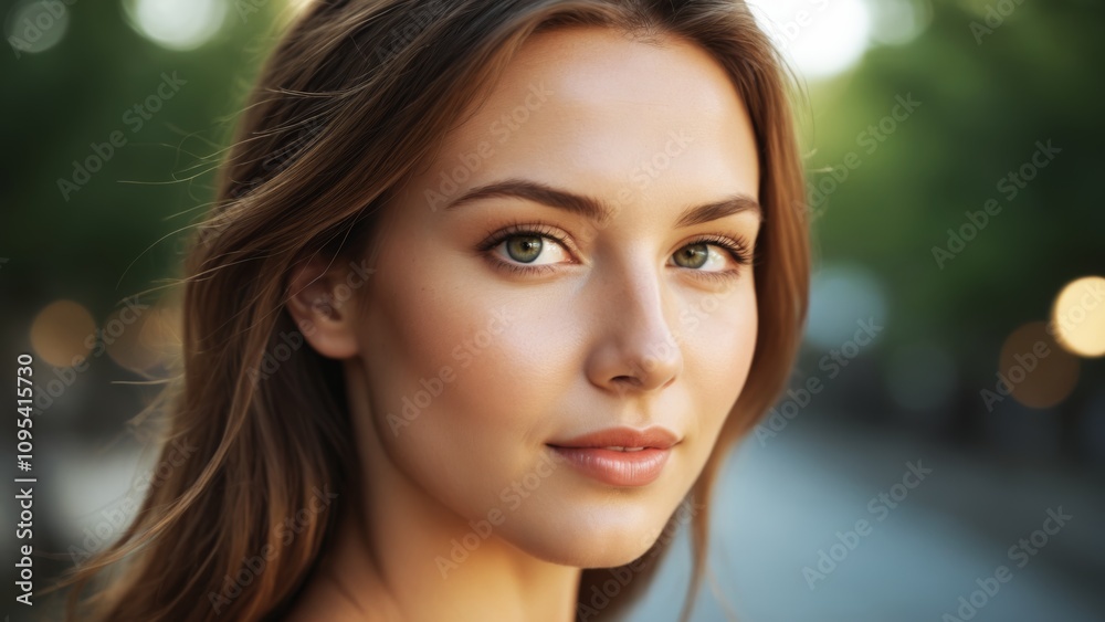 A serene portrait of a young woman enjoying a walk in a sunlit park during golden hour A serene portrait of a young woman enjoying a walk in a sunlit park during golden hour