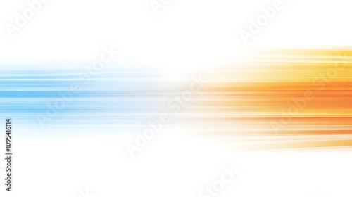  Abstract background with blurred speed lines in blue, orange, and yellow colors on a white background
