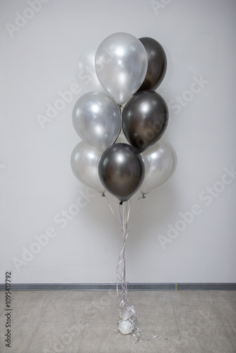 black and silver pearl helium balloons for the holiday