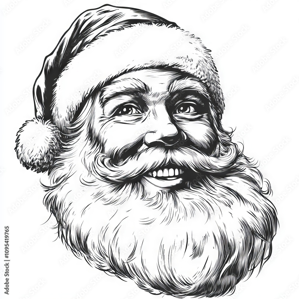 vector comic style sketch of Santa Claus happy face, rough black outlines on white background vector comic style sketch of Santa Claus happy face, rough black outlines on white background